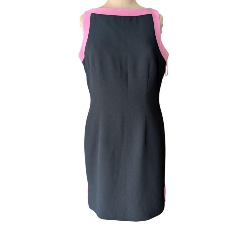 Vtg Black Pink Colorblock Sleeveless Sheath Dress Sz 12 Petite Office Career